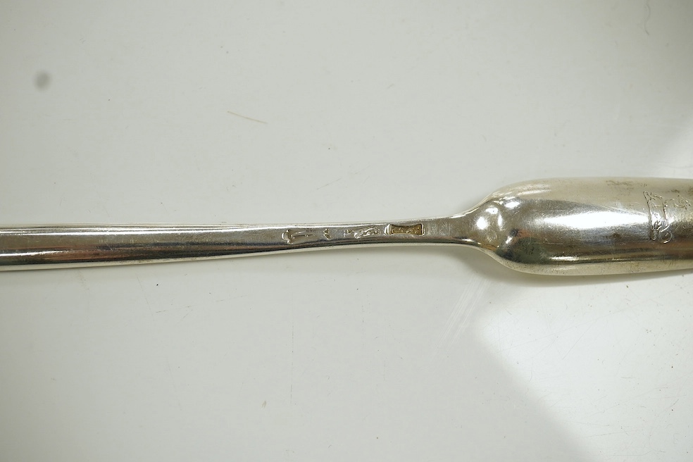 A George II silver marrow scoop, London, 1754, 22.5cm. Condition - fair